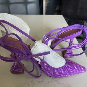 Amina Muaddi Karma Crystal Pump In Suede Violet